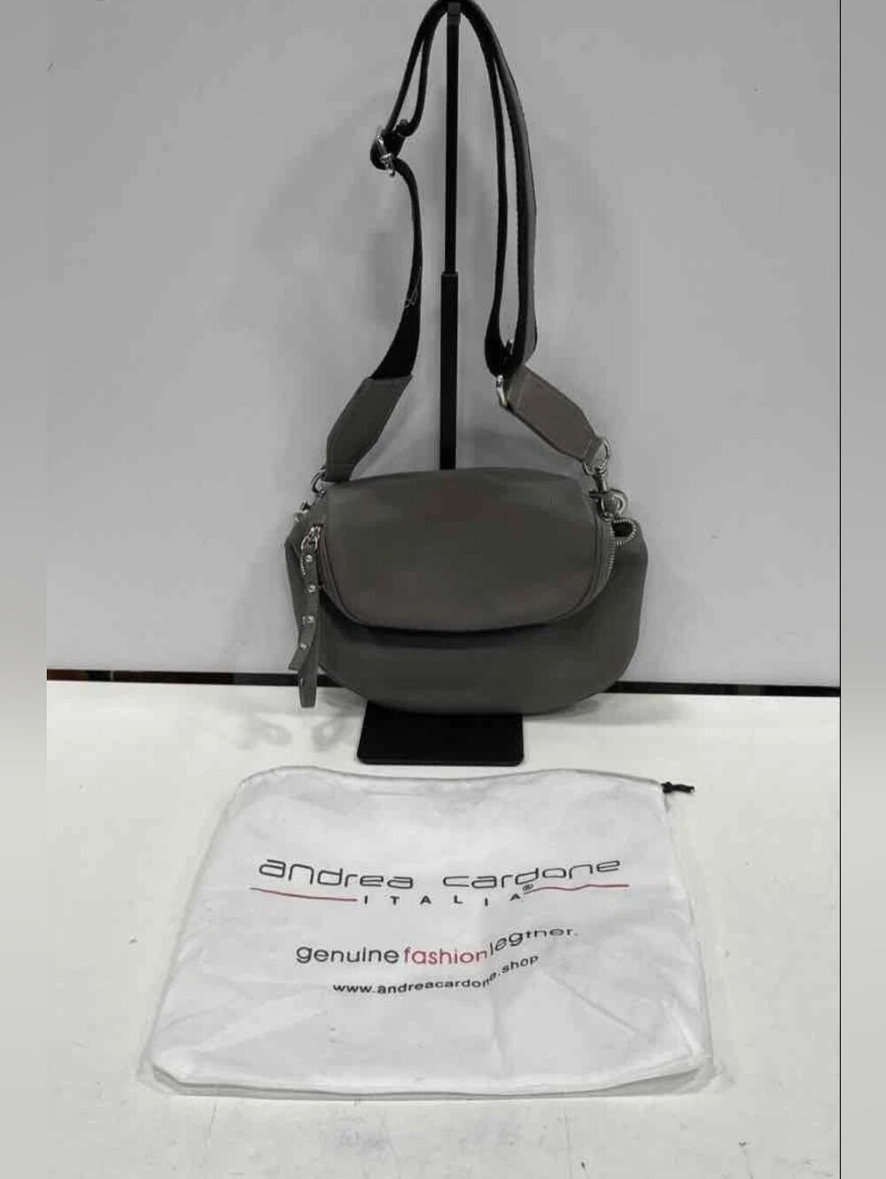 Andrea Cardone Gray Crossbody Bag & Dust Bag